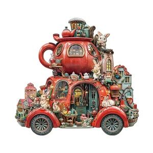 ❌Teacup Float Rabbit Wooden Jigsaw Puzzle For Adults 210 Pieces (13.4 x 12.7 in)